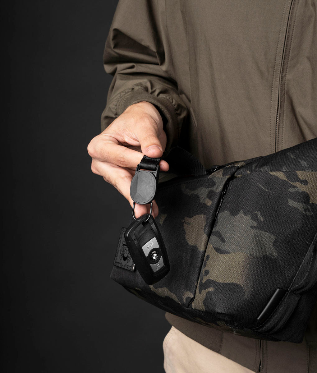The Mod Key Tether pulled out of the ClogTwo Edition front pocket with keys attached